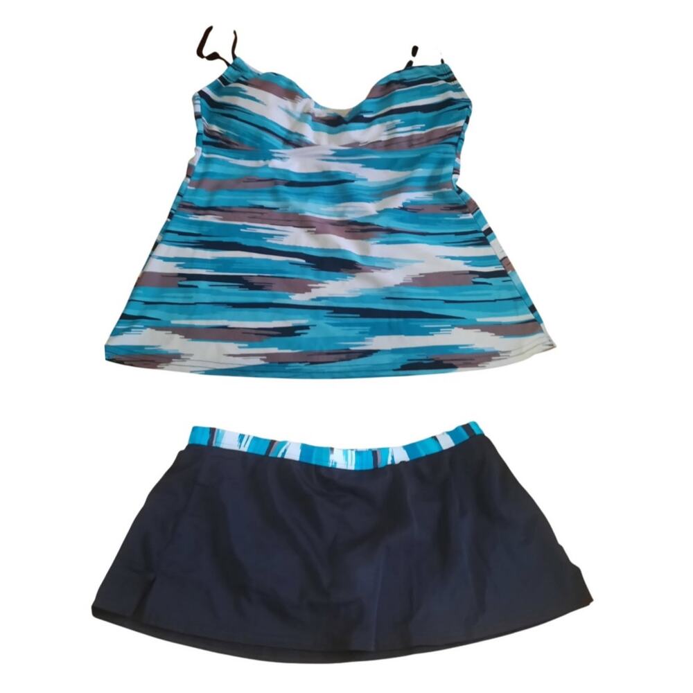 24th & Ocean Womens Multi Color Tankini and Matching Skort Swimsuit Size Medium